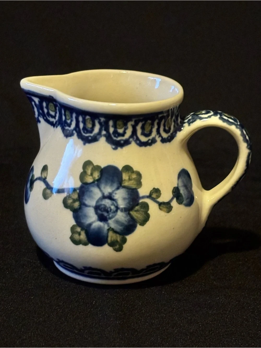 Polish Pottery Blue Poppy Small Cream Pitcher